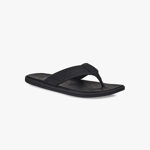 Ugg Seaside Leather Men Slippers Black (7450FXOQH)